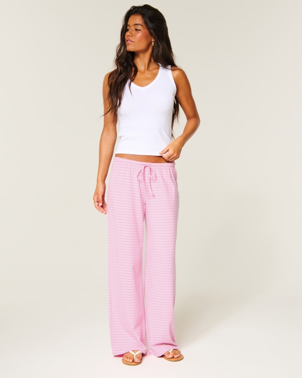 Knit Pull-On Wide-Leg Pants, Strawberry Cold Foam view 1