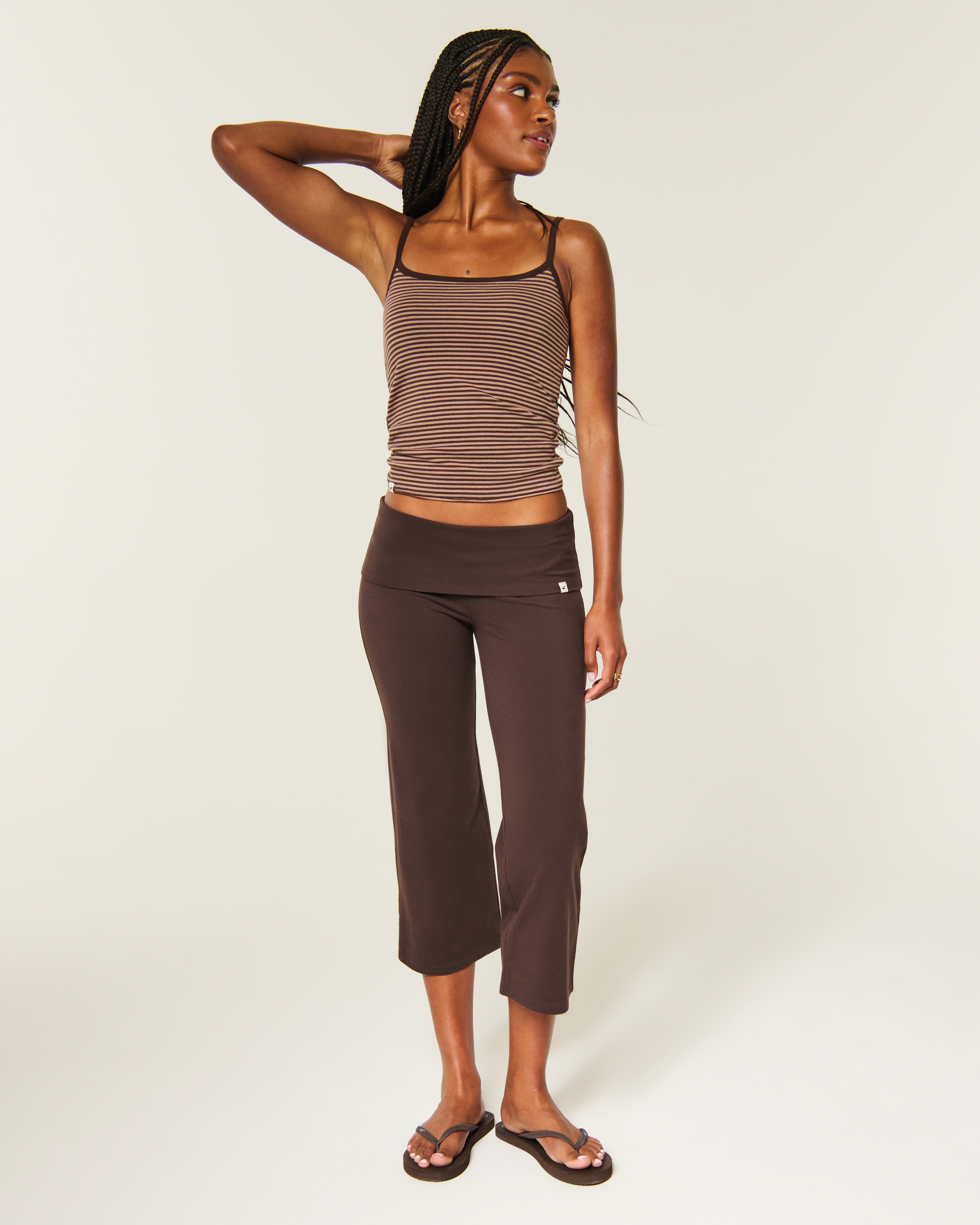 Knit Foldover Flare Capri Pants