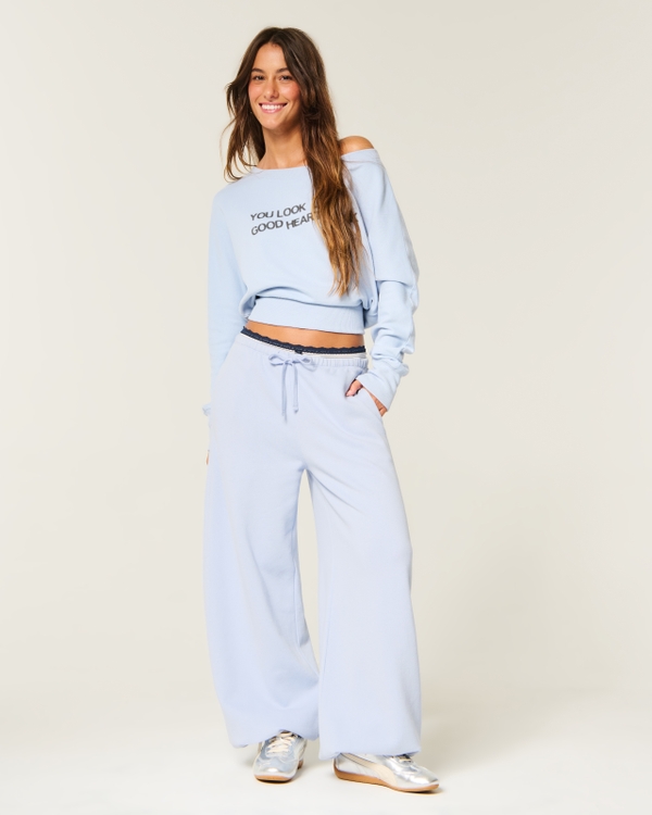 Low-Rise Knit Balloon Pants, Light Blue view 2