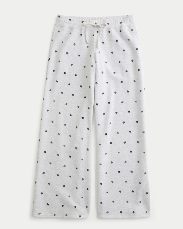 Low-Rise Floral Pattern Baggy Sweatpants, Heather Gray view 1