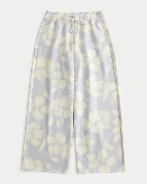 Low-Rise Floral Pattern Baggy Sweatpants, Light Grey Floral view 1
