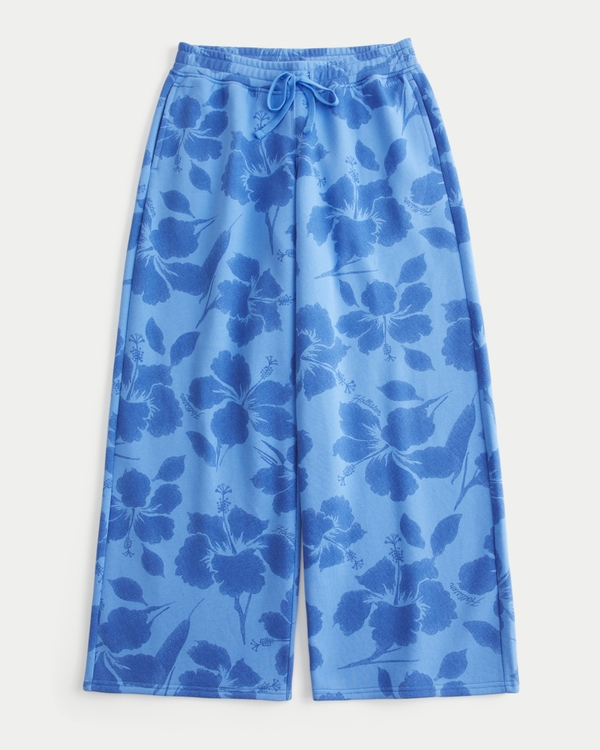 Low-Rise Floral Pattern Baggy Sweatpants, Blue Floral view 1