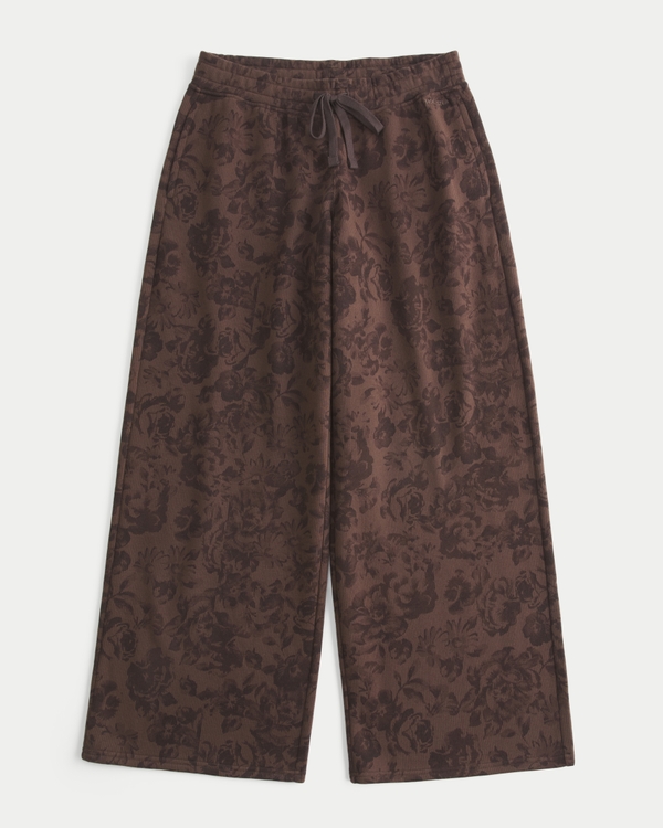 Low-Rise Floral Pattern Baggy Sweatpants, Brown Pattern view 1