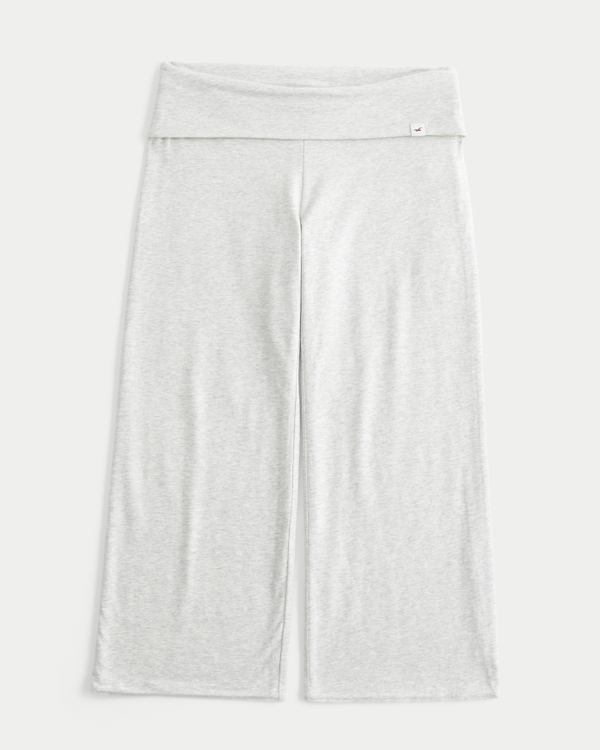 Hollister Callie Foldover Waist Capri Pants, Light Heather Grey- Lime view 1