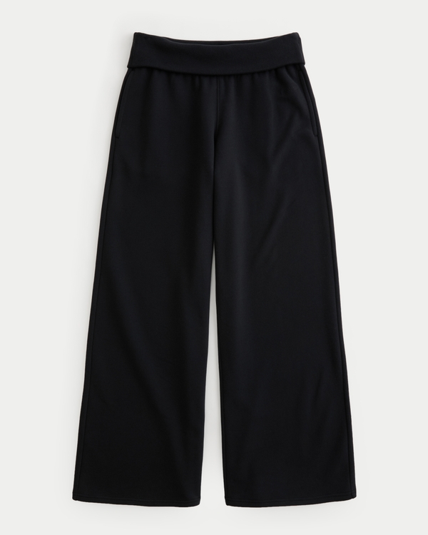 Foldover Waist Baggy Sweatpants, Black view 1