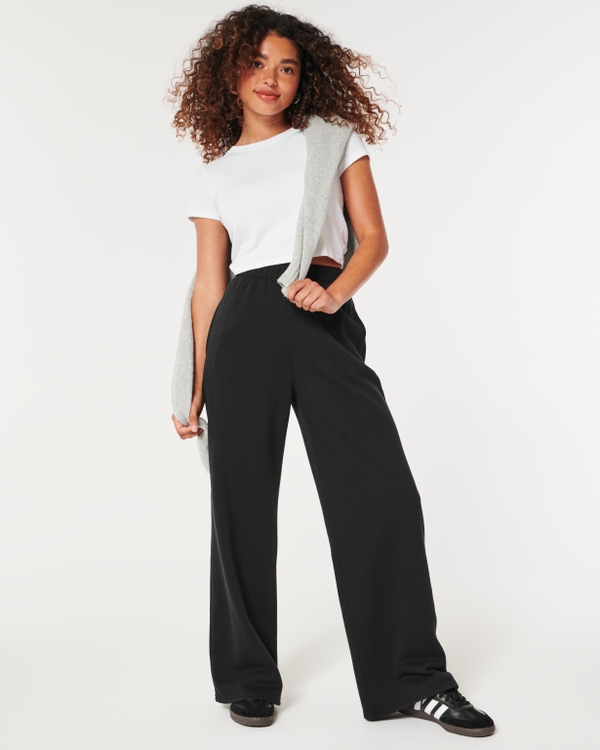 Hollister Feel Good Fleece Wide-Leg Pants, Black