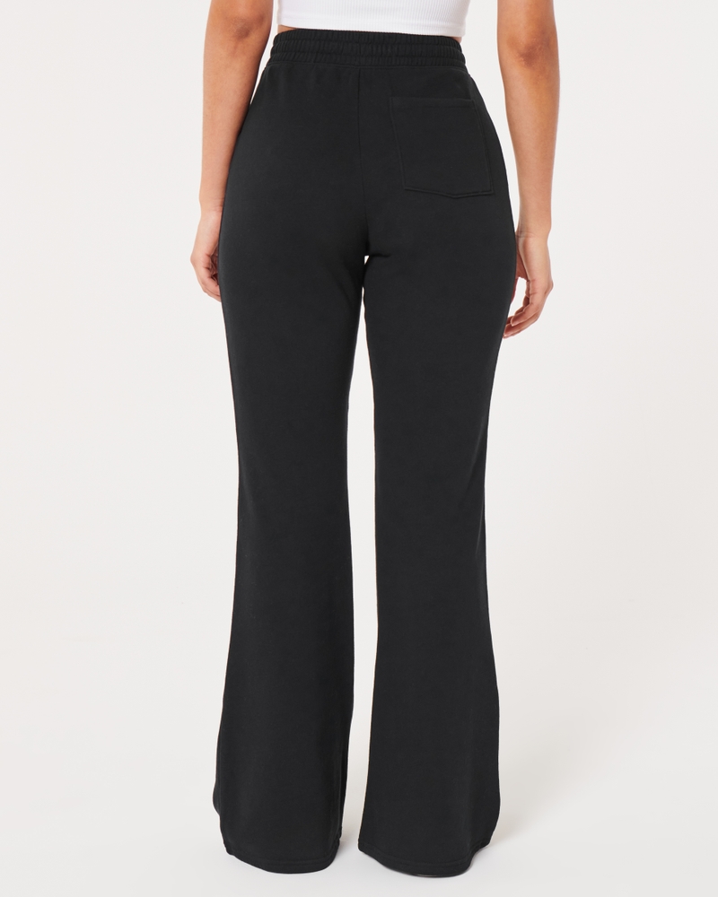Hollister Co. ULTRA HIGH-RISE VEGAN LEATHER FLARE PANTS - Leather trousers  - BLACK/black 
