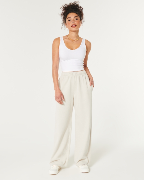 Hollister Feel Good Fleece Wide-Leg Pants, Cream