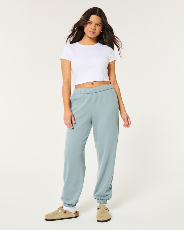 Hollister Feel Good Fleece Dad Joggers, Teal Gray