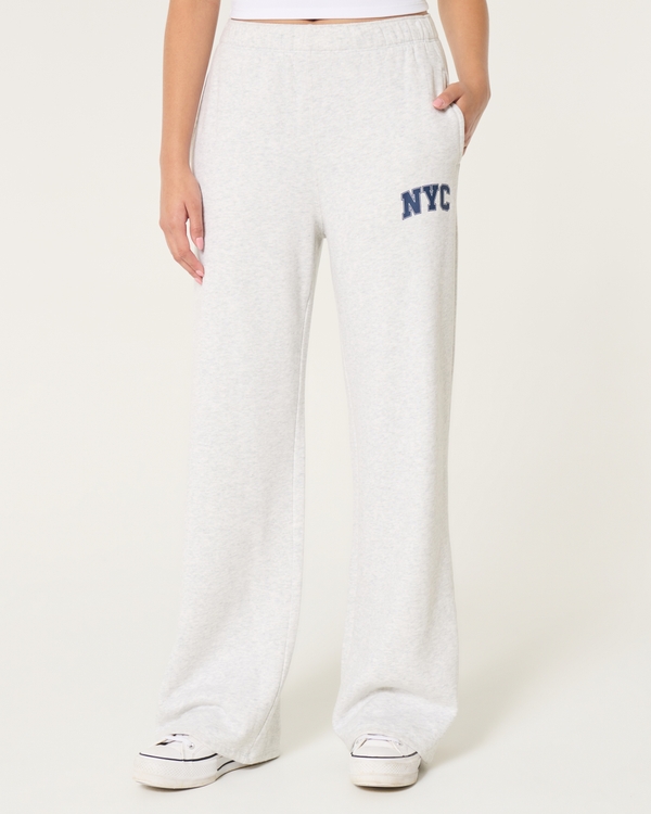 NYC Graphic Fleece Wide-Leg Pants, Light Heather Grey view 2