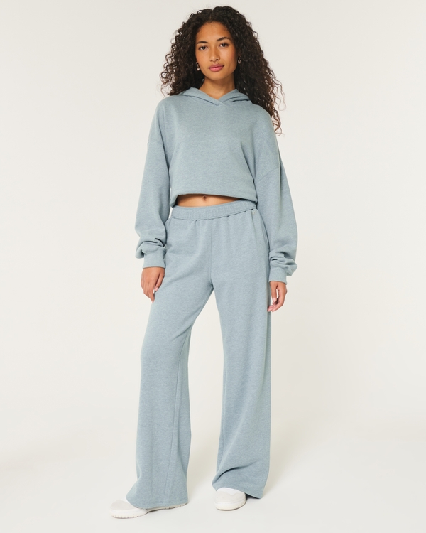 Hollister Feel Good Fleece Wide-Leg Pants, Heather Blue Grey