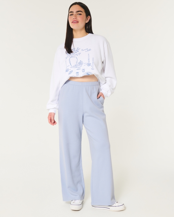 Hollister Feel Good Fleece Wide-Leg Pants, Light Blue