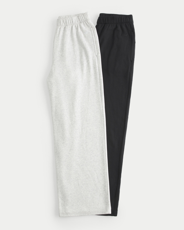 Fleece Wide-Leg Pants 2-Pack, Black-light Heather Grey