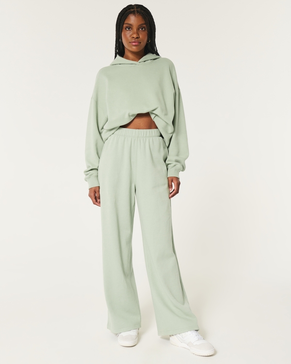 Hollister Feel Good Fleece Wide-Leg Pants, Sage Green