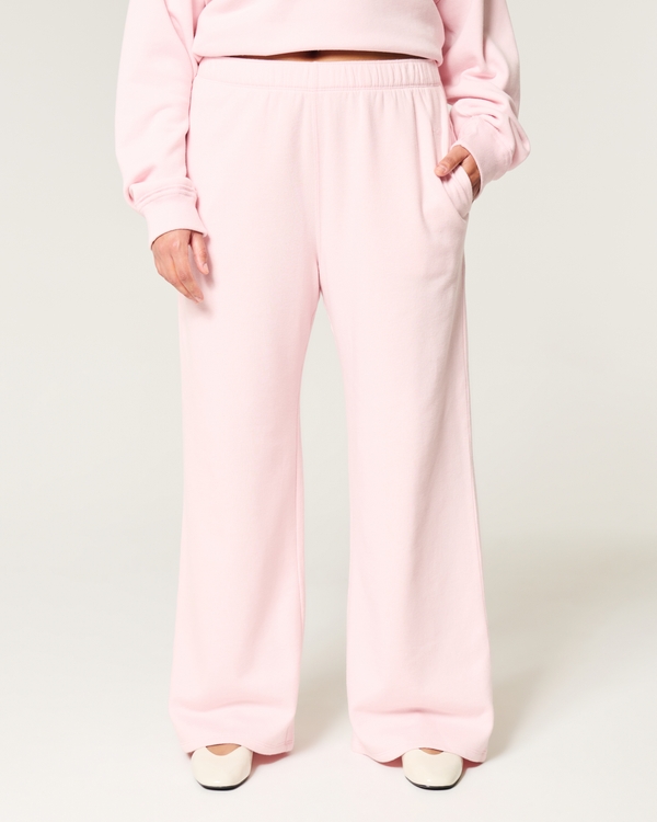 Hollister フィールグッド フリース ワイドレッグパンツ, ペタルピンク view 2