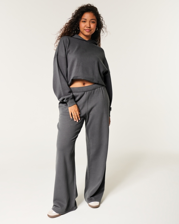 Hollister Feel Good Fleece Wide-Leg Pants, Charcoal Gray