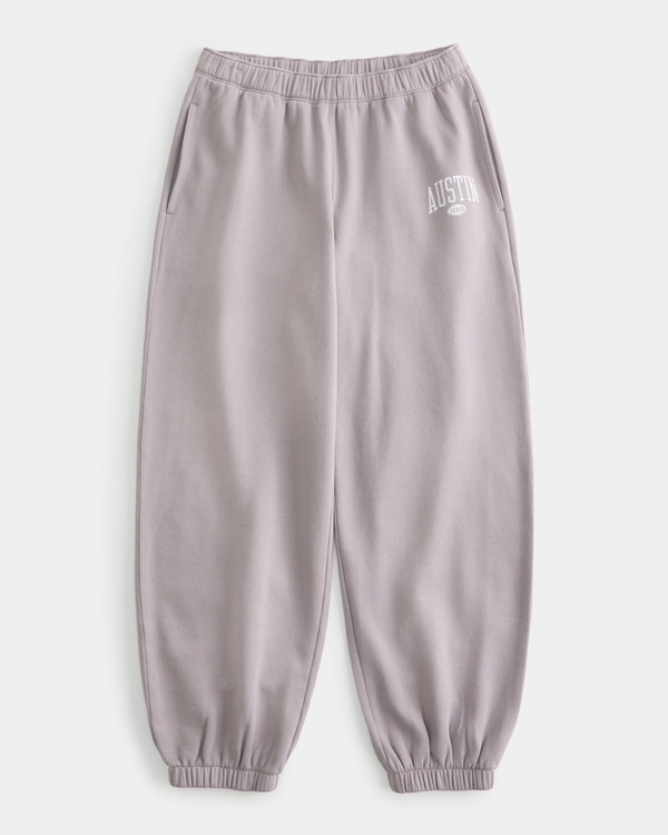 Low-Rise Austin Graphic Baggy Fleece Joggers, Taupe