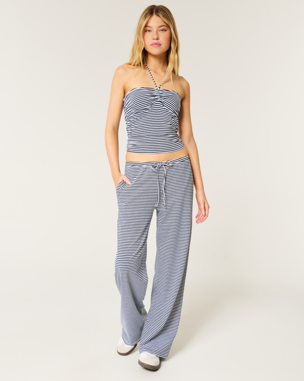 Pull-On Baggy Pants, Navy Blue Stripe