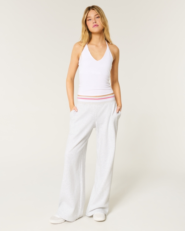 Tipped Wide-Leg Sweatpants, Light Heather Grey