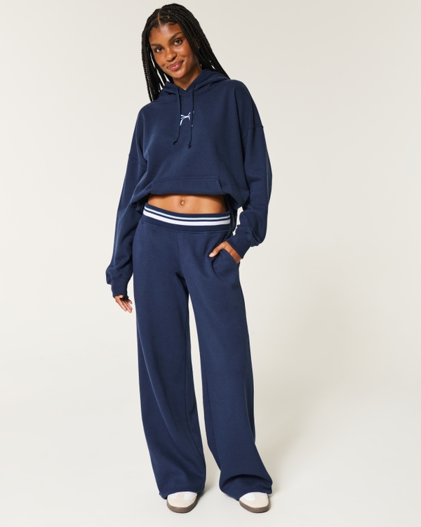 Tipped Wide-Leg Sweatpants, Navy Blue