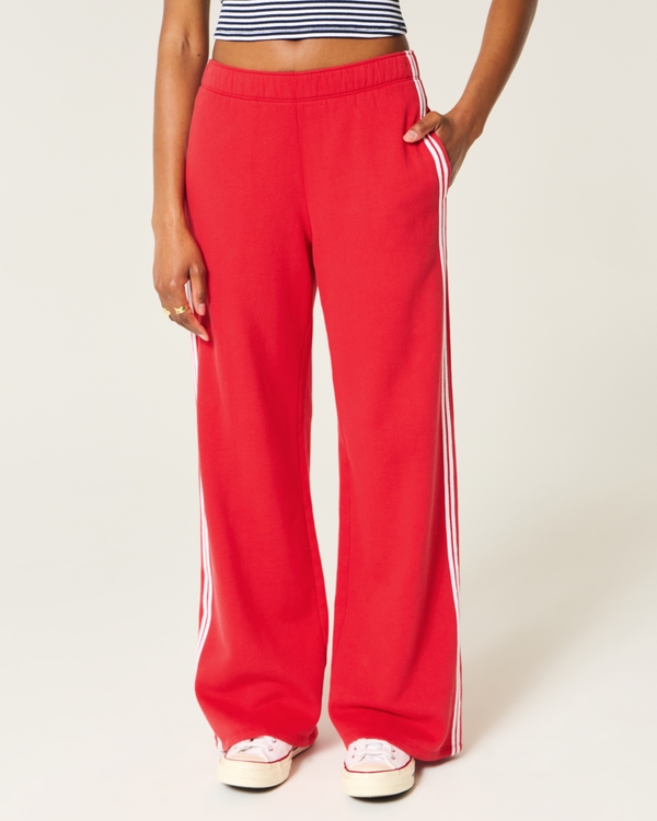 Striped Wide-Leg Sweatpants, Cherry Red view 2
