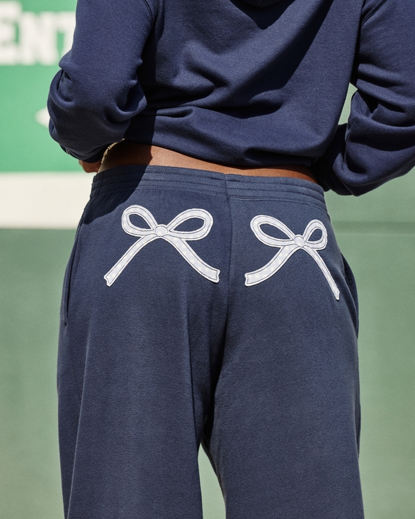 Bow Graphic Baggy Sweatpants, Navy Blue view 1