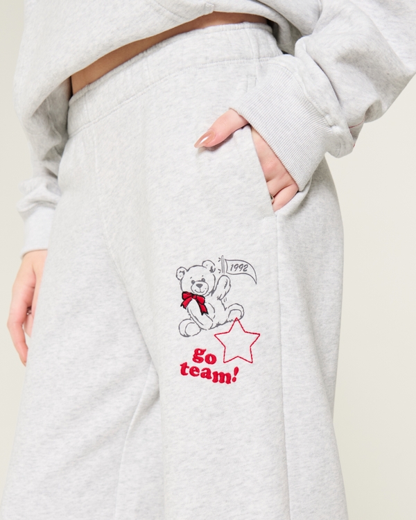 Sporty Graphic Wide-Leg Sweatpants, Light Heather Gray view 2