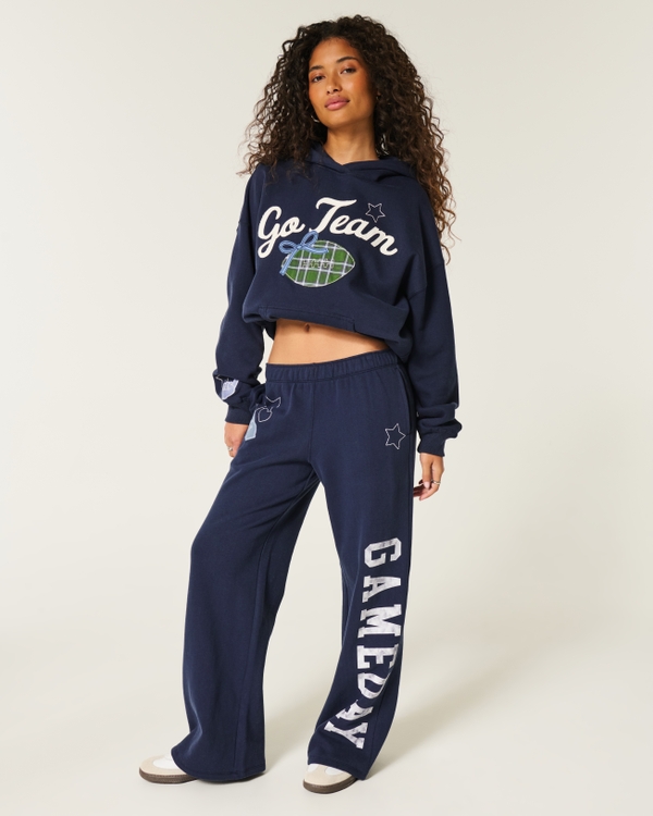 Gameday Graphic Wide-Leg Sweatpants, Navy Blue view 1