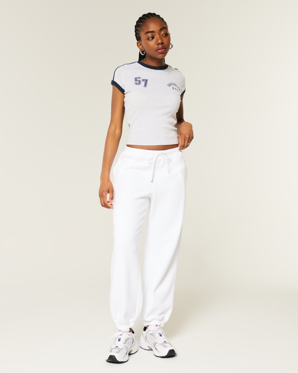 Baggy Fleece Joggers, White view 1