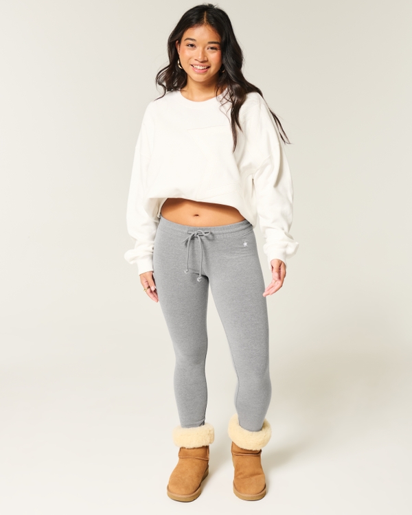 Star Graphic Fleece Leggings, Heather Grey view 1