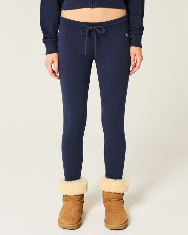 Bow Graphic Fleece Leggings, Navy Blue view 2