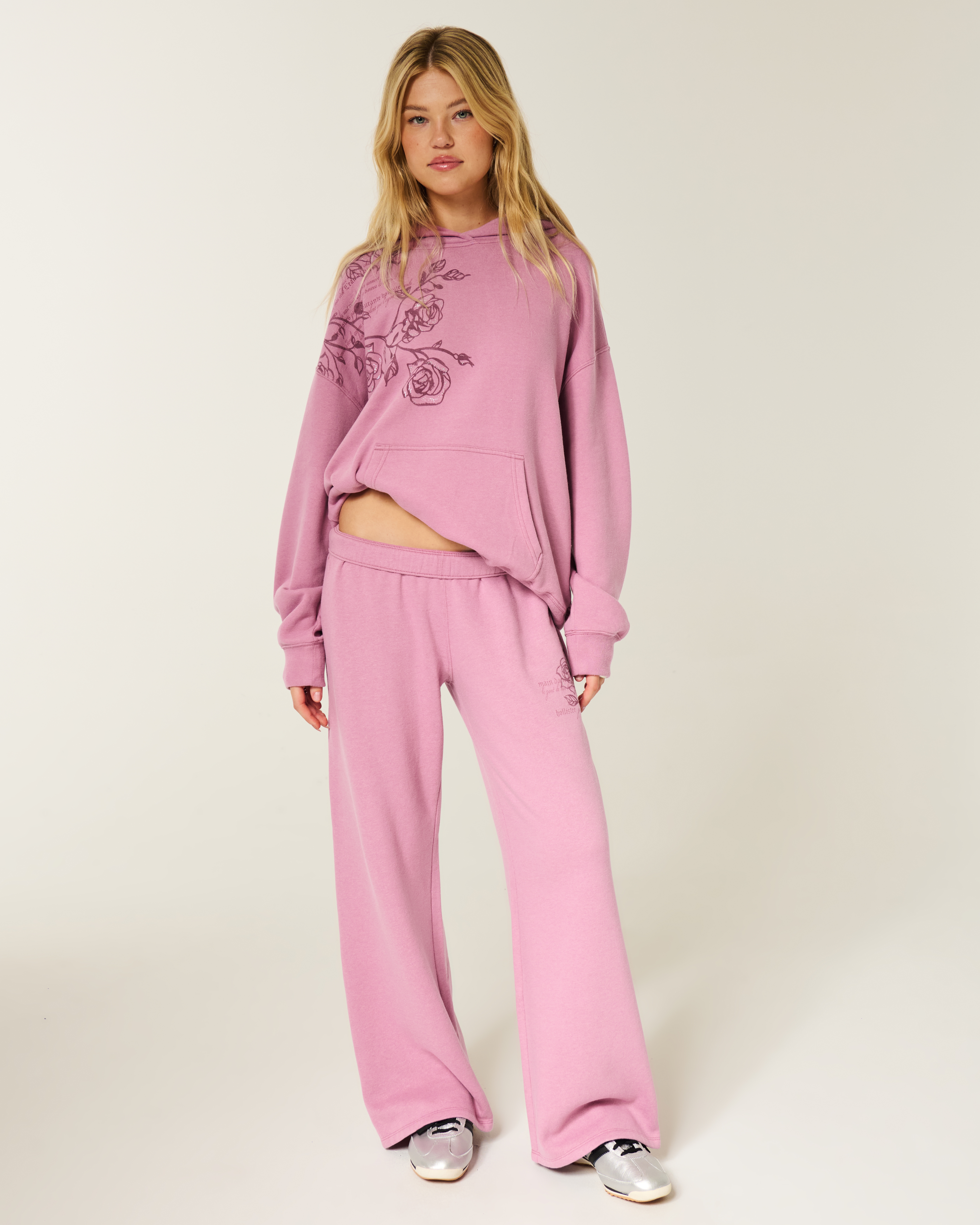 Hollister Sparkle Rose Graphic Wide-leg Sweatpants