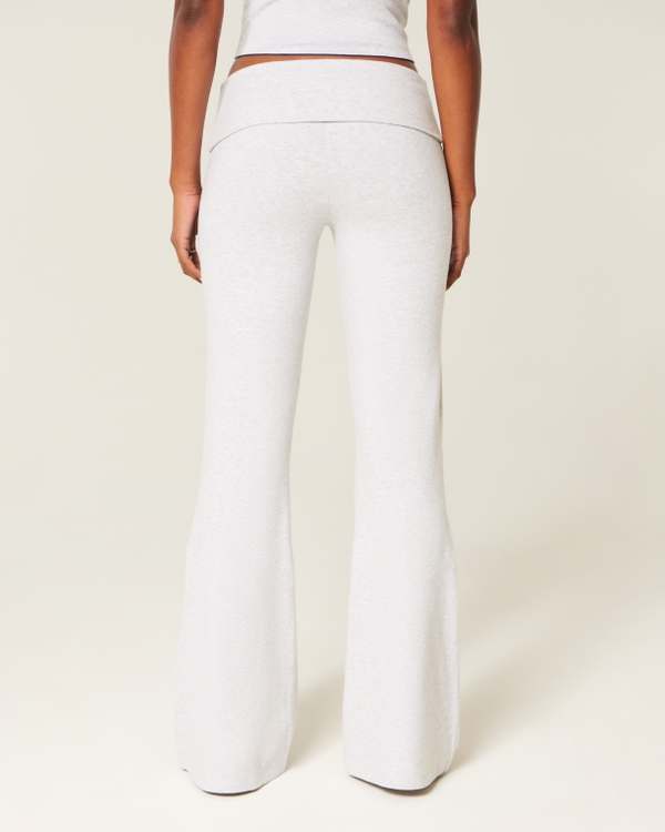 Number Graphic Foldover Waist Flare Pants