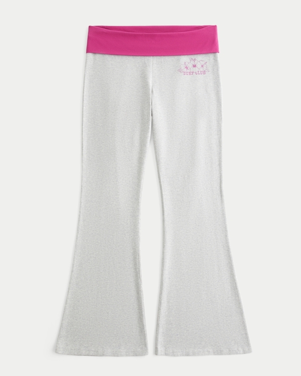 Hibiscus Graphic Foldover Waist Flare Pants