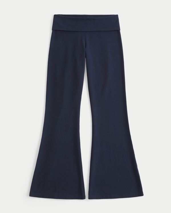 Aloha Graphic Foldover Waist Flare Pants, Navy Blue view 2