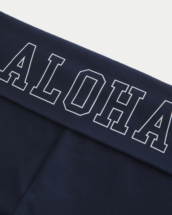 Aloha Graphic Foldover Waist Flare Pants, Navy Blue view 1