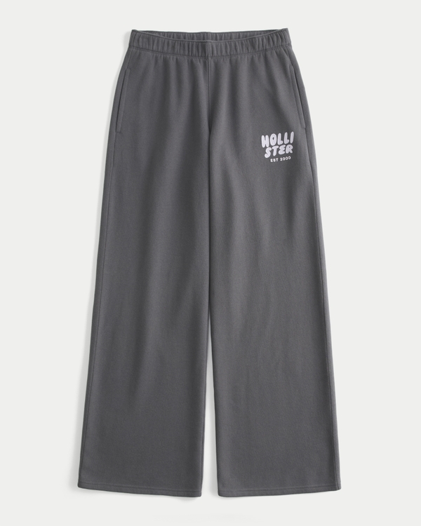 Wide-Leg Logo Sweatpants, Charcoal Grey view 1