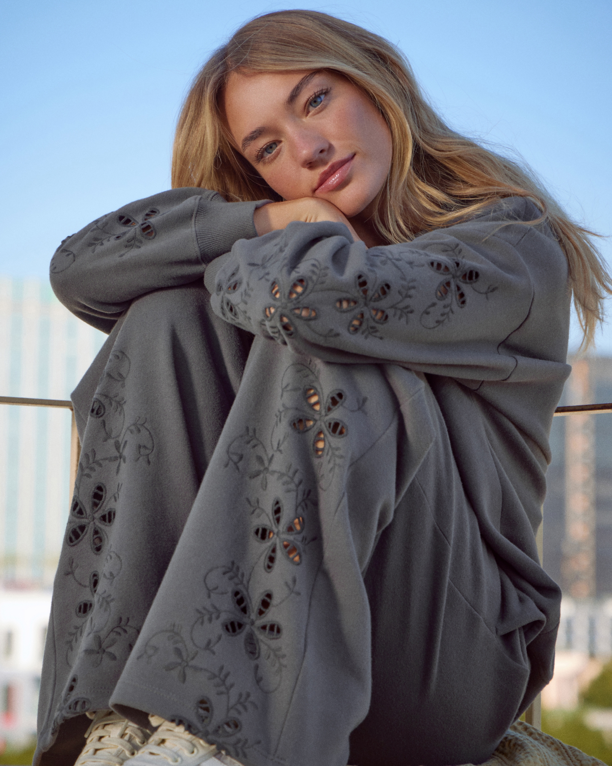 Hollister Feel Good Floral Cutout Wide-Leg Sweatpants