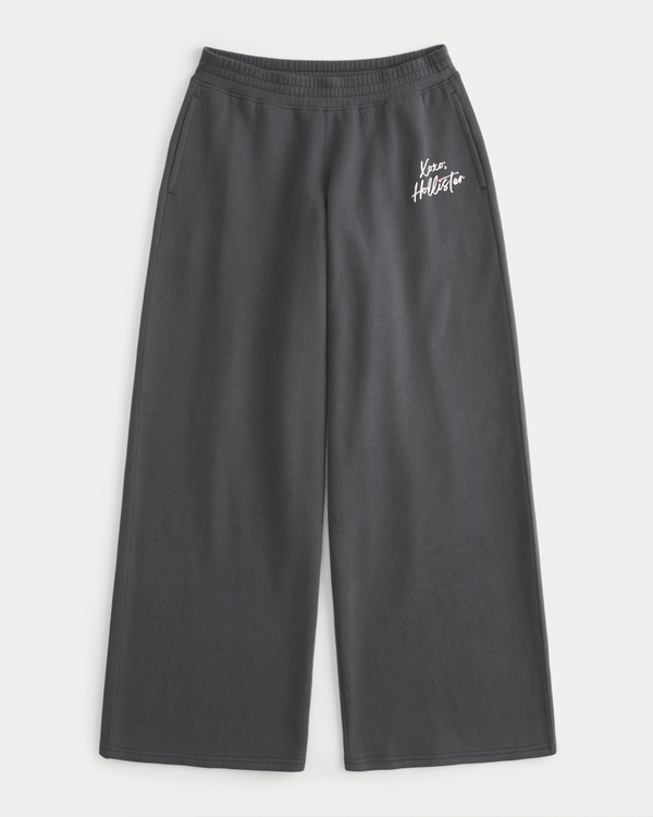 Hollister Feel Good Xoxo Logo Graphic Baggy Sweatpants, Black view 2