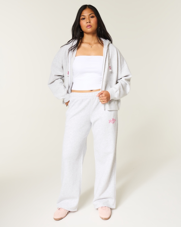 Hollister Feel Good Wide-Leg Logo Graphic Sweatpants, Light Heather Grey view 1