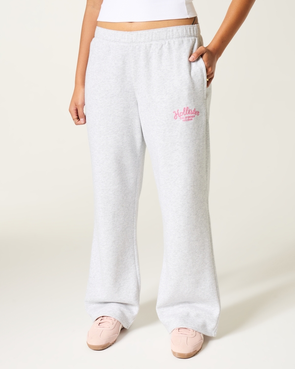 Hollister Feel Good Wide-Leg Logo Graphic Sweatpants, Light Heather Grey view 2