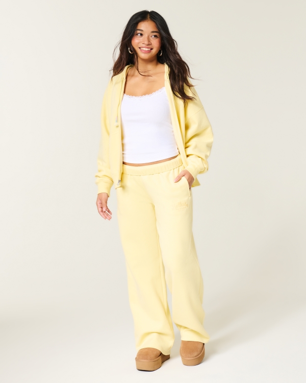 Hollister Feel Good Wide-Leg Logo Graphic Sweatpants, Butter Yellow view 2