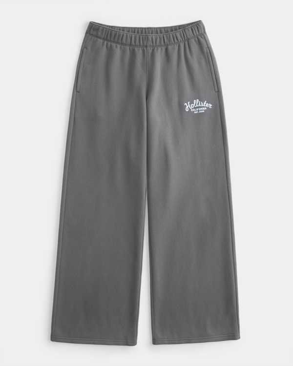 Hollister Feel Good Wide-Leg Logo Graphic Sweatpants, Dark Grey view 1