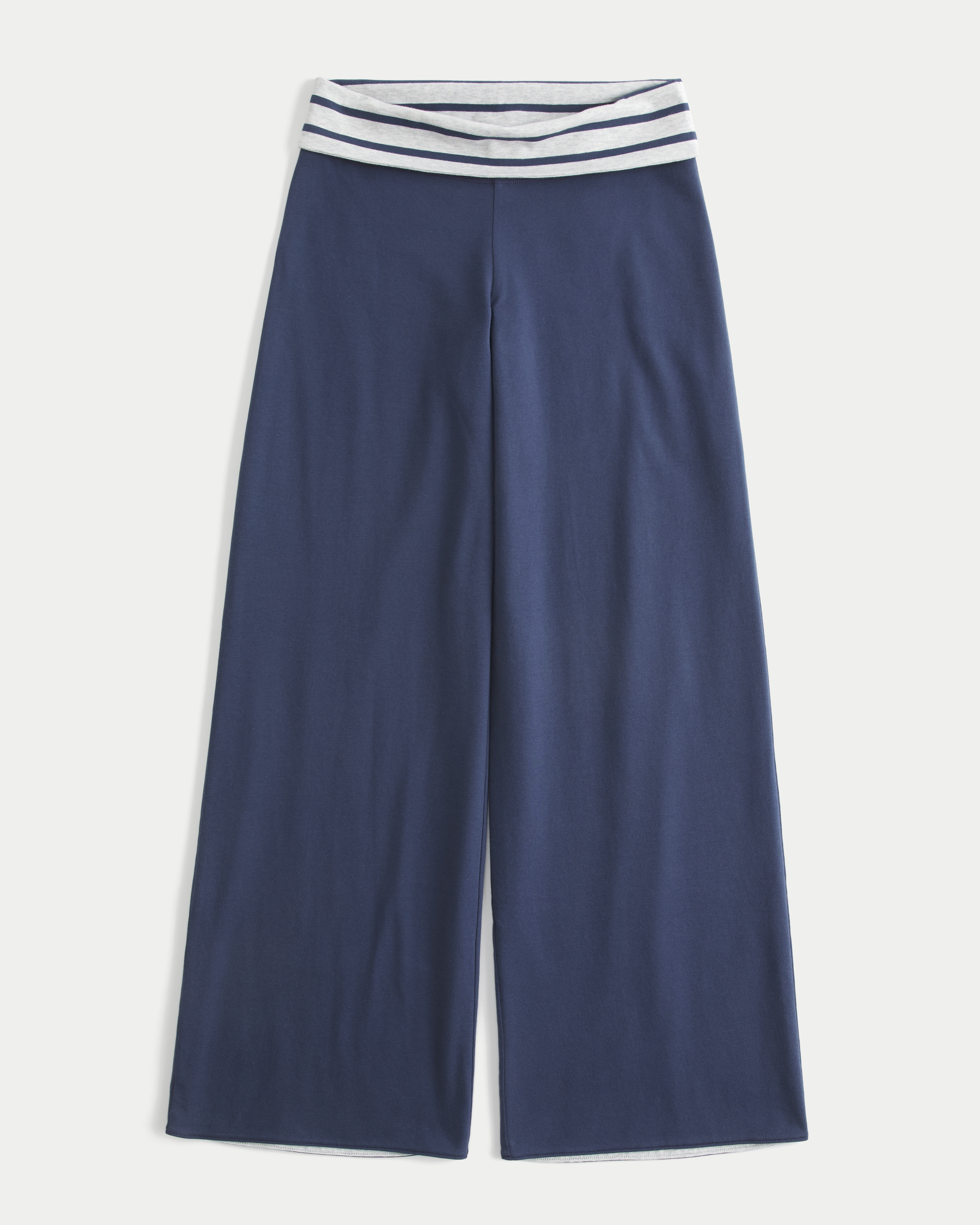 Reversible Knit Foldover Waist Wide-Leg Pants