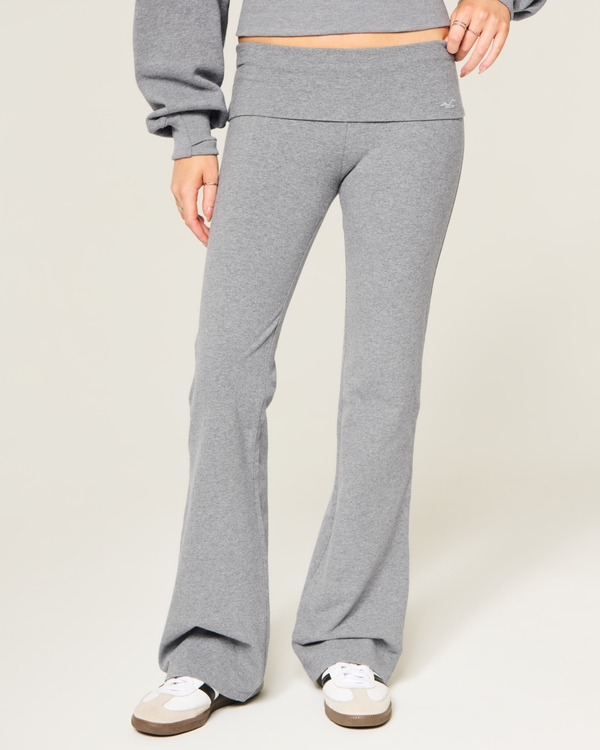 Knit Foldover Flare Pants, Heather Grey view 2