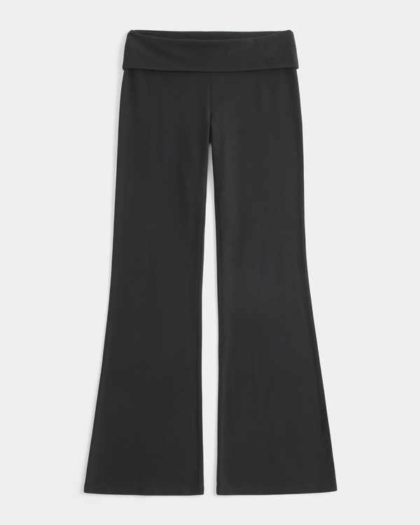 Knit Foldover Flare Pants, Black view 1