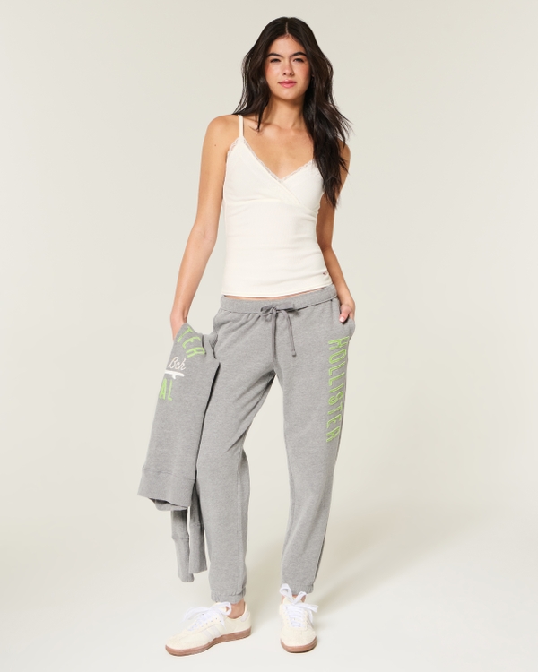Fleece Logo Graphic Joggers, Gray view 1