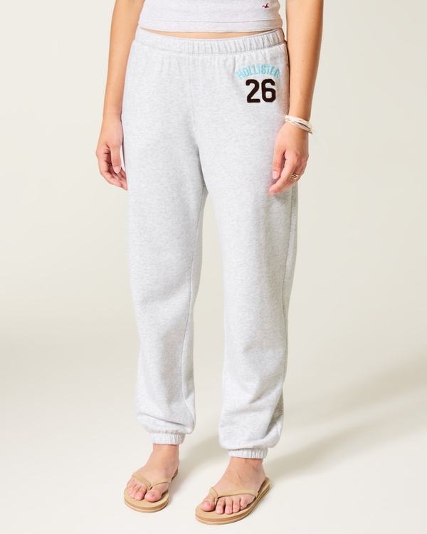 Fleece joggingbroek met logo, Lichtgrijs Gemêleerd view 2