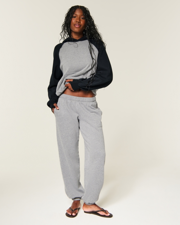 Hollister Feel Good Low-Rise Fleece Joggers, Heather Grey view 1
