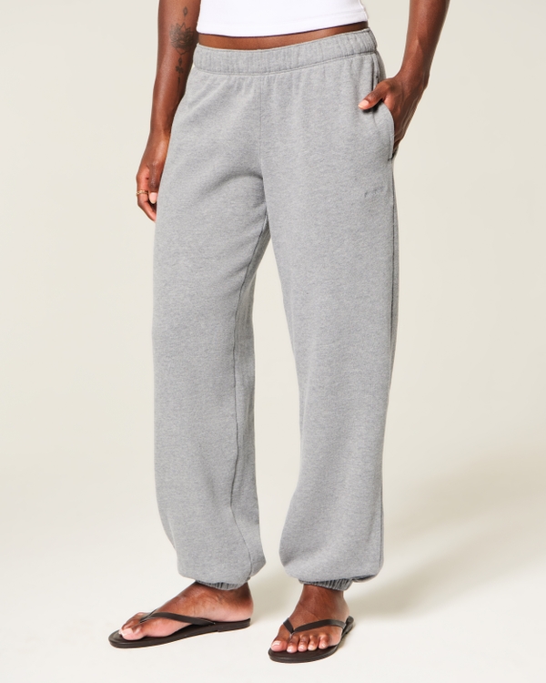 Hollister Feel Good Low-Rise Fleece Joggers, Heather Grey view 2